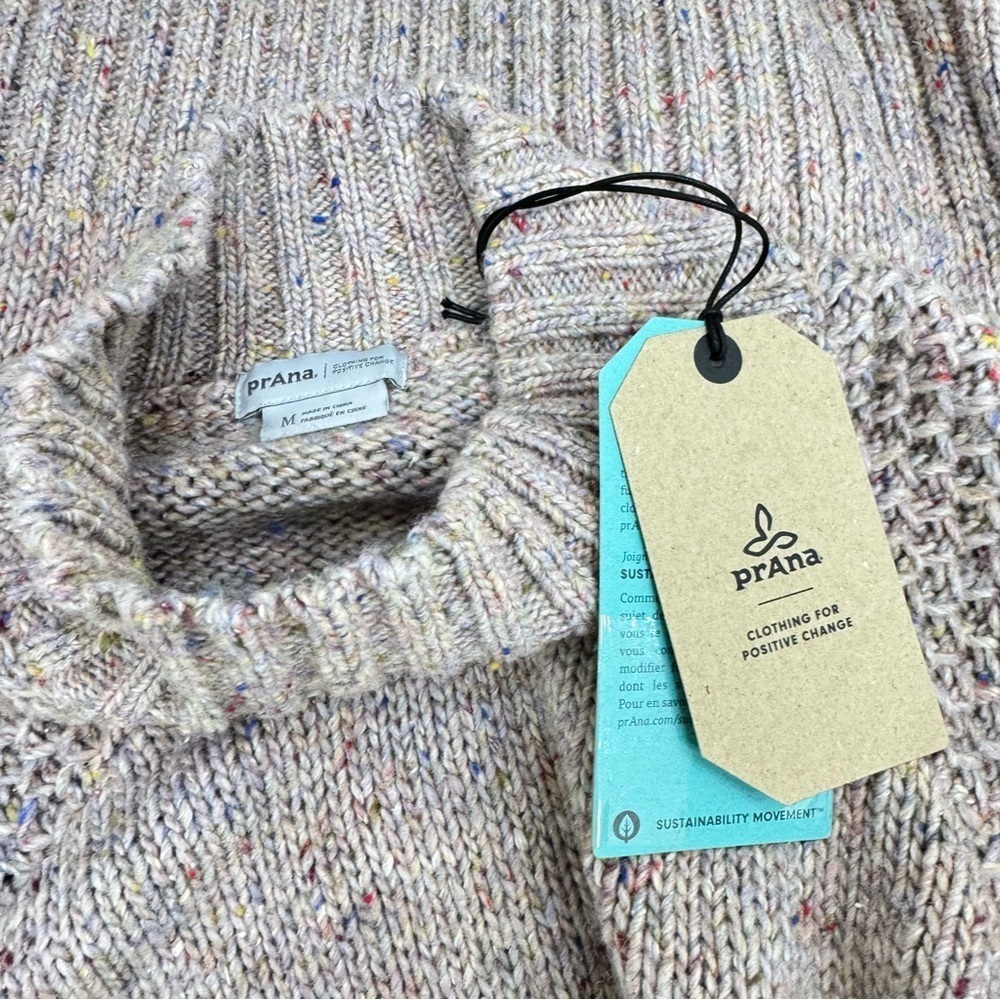 New Prana Honeycomb Knit Ibid Tunic Sweater beige silk wool blend Sz Medium - Picture 9 of 10